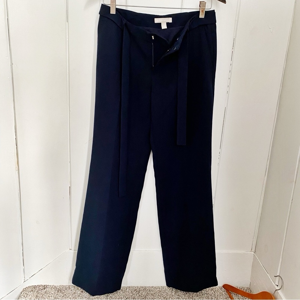 Banana Republic Womens Pants Size 2 Navy Blue Tie Belt Wide Leg Trousers